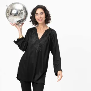 Black Embroidered Satin Tunic