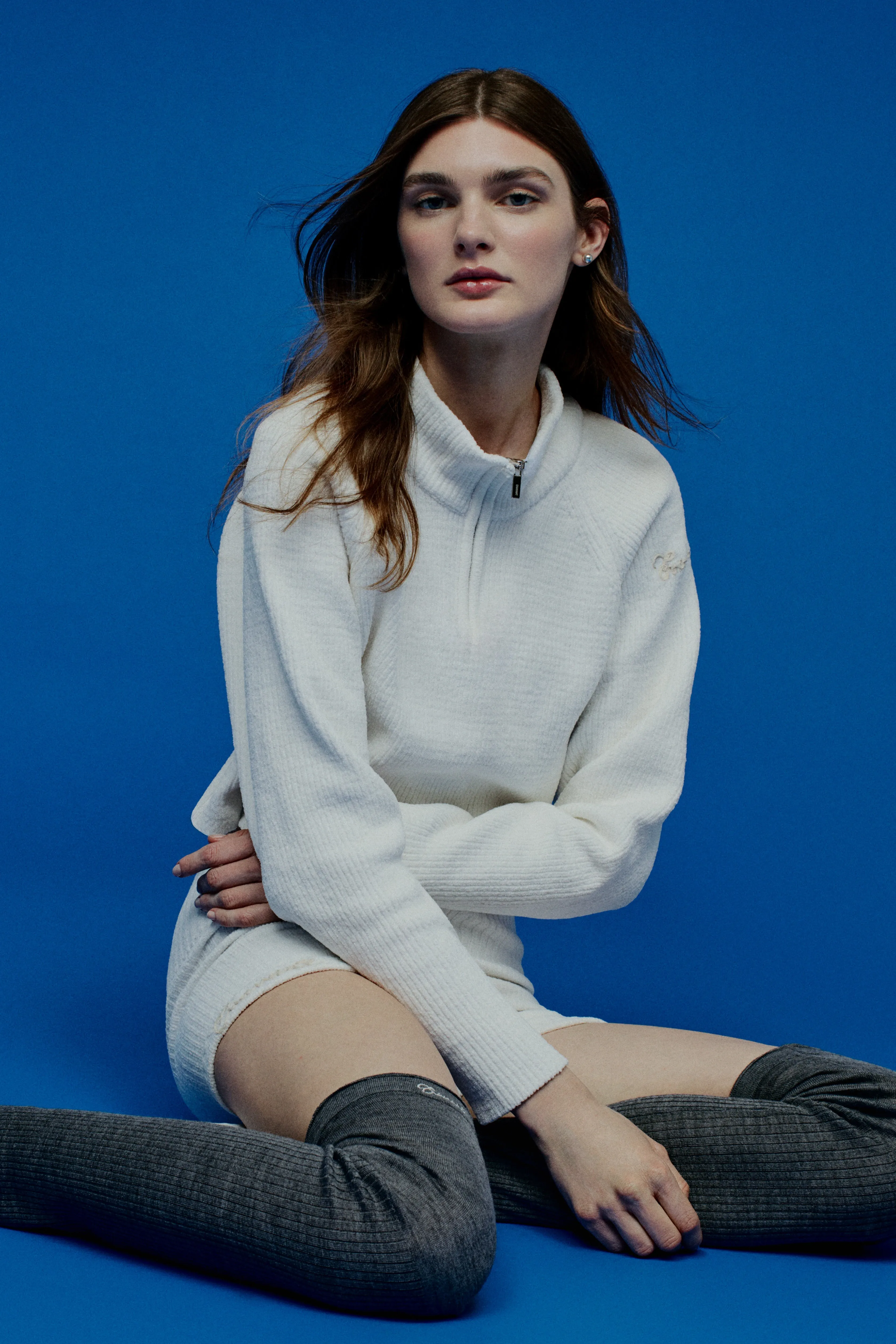 ENVT Cropped Half Zip-Up Knit Top