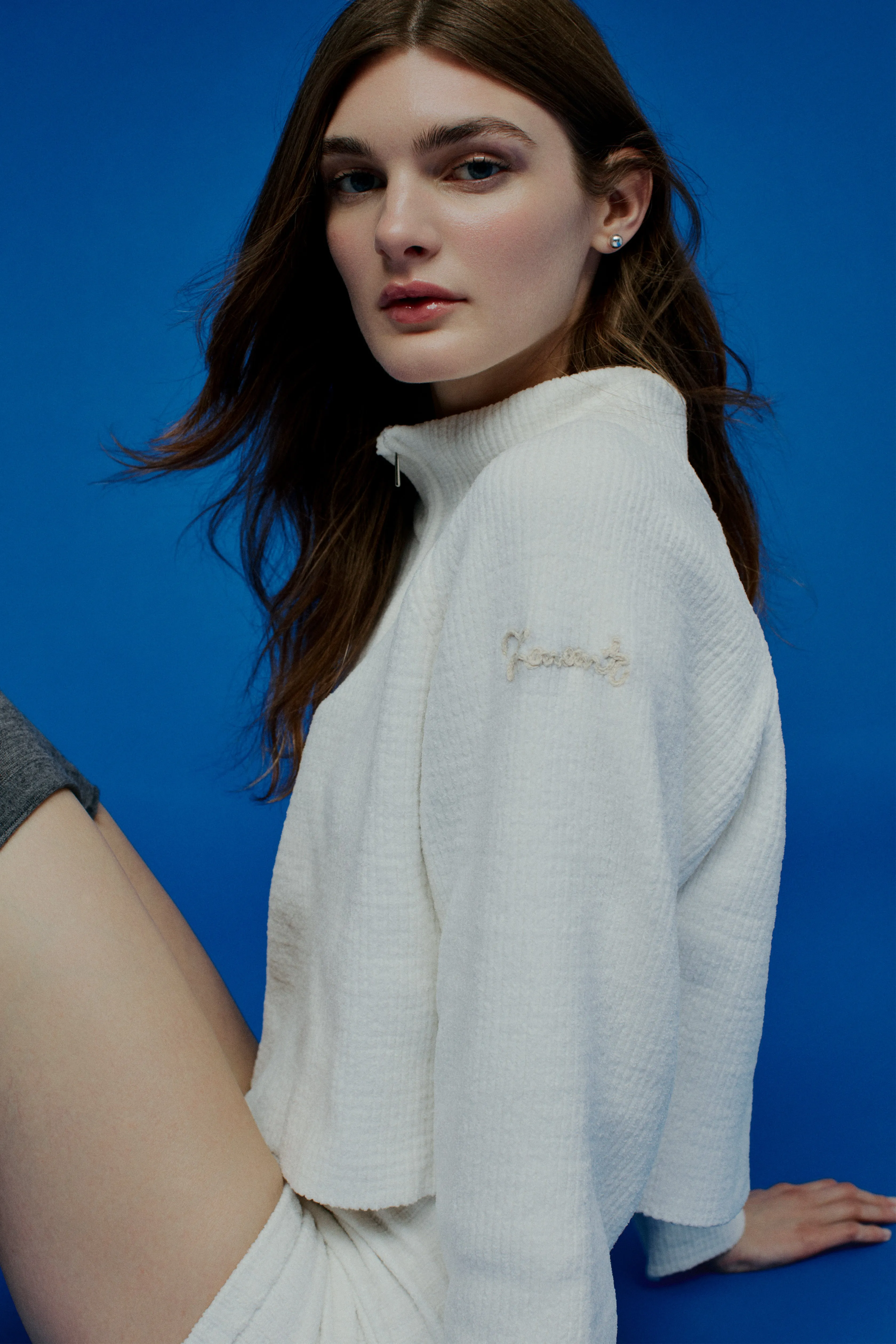 ENVT Cropped Half Zip-Up Knit Top