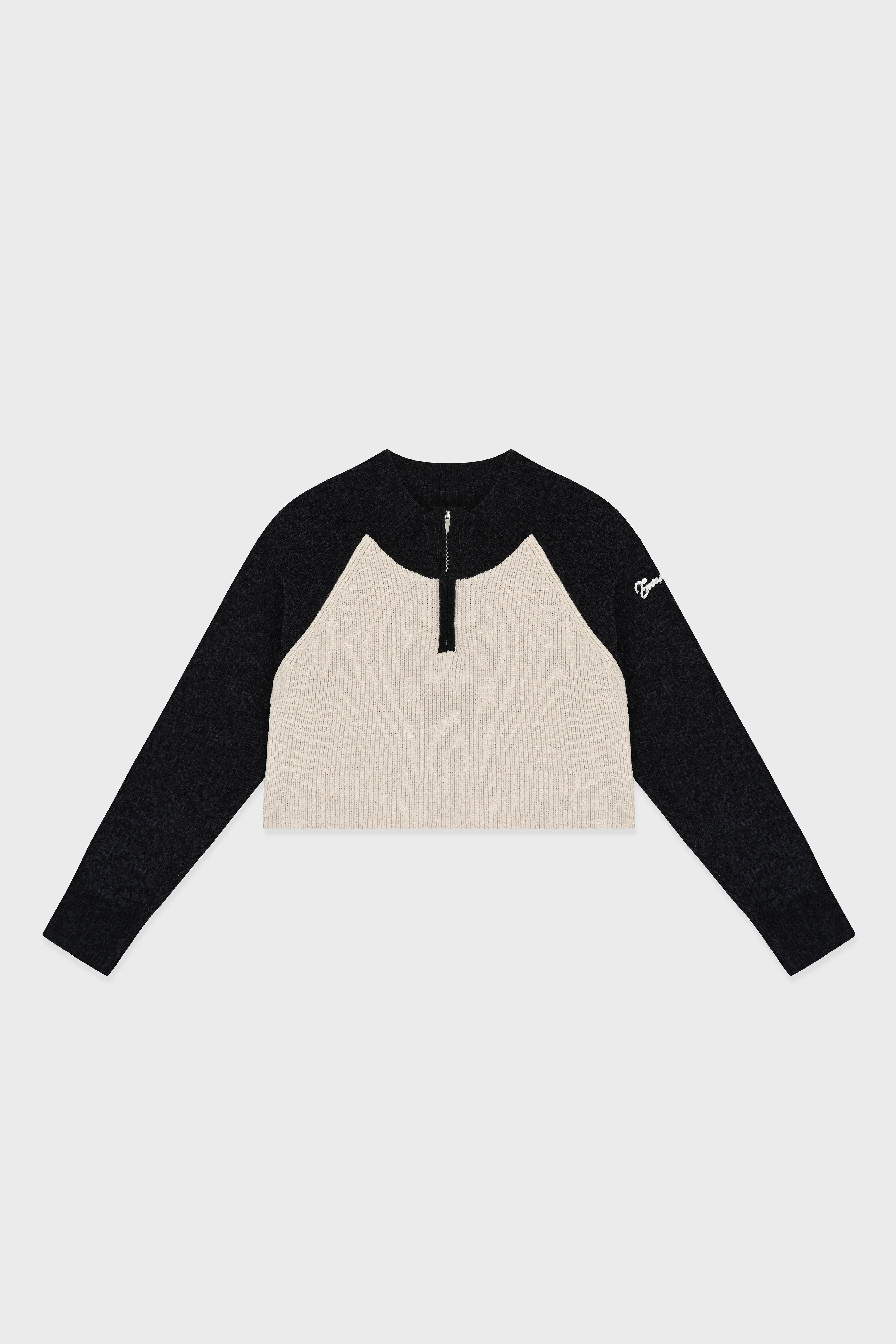 ENVT Cropped Half Zip-Up Knit Top